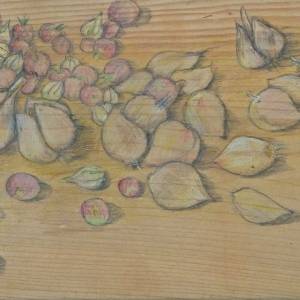 Carol Binns-Wood: "Garlic, Ground Cherries and Tomatoes from Our Garden"